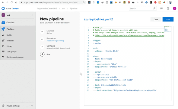 Azure DevOps build pipeline configuration